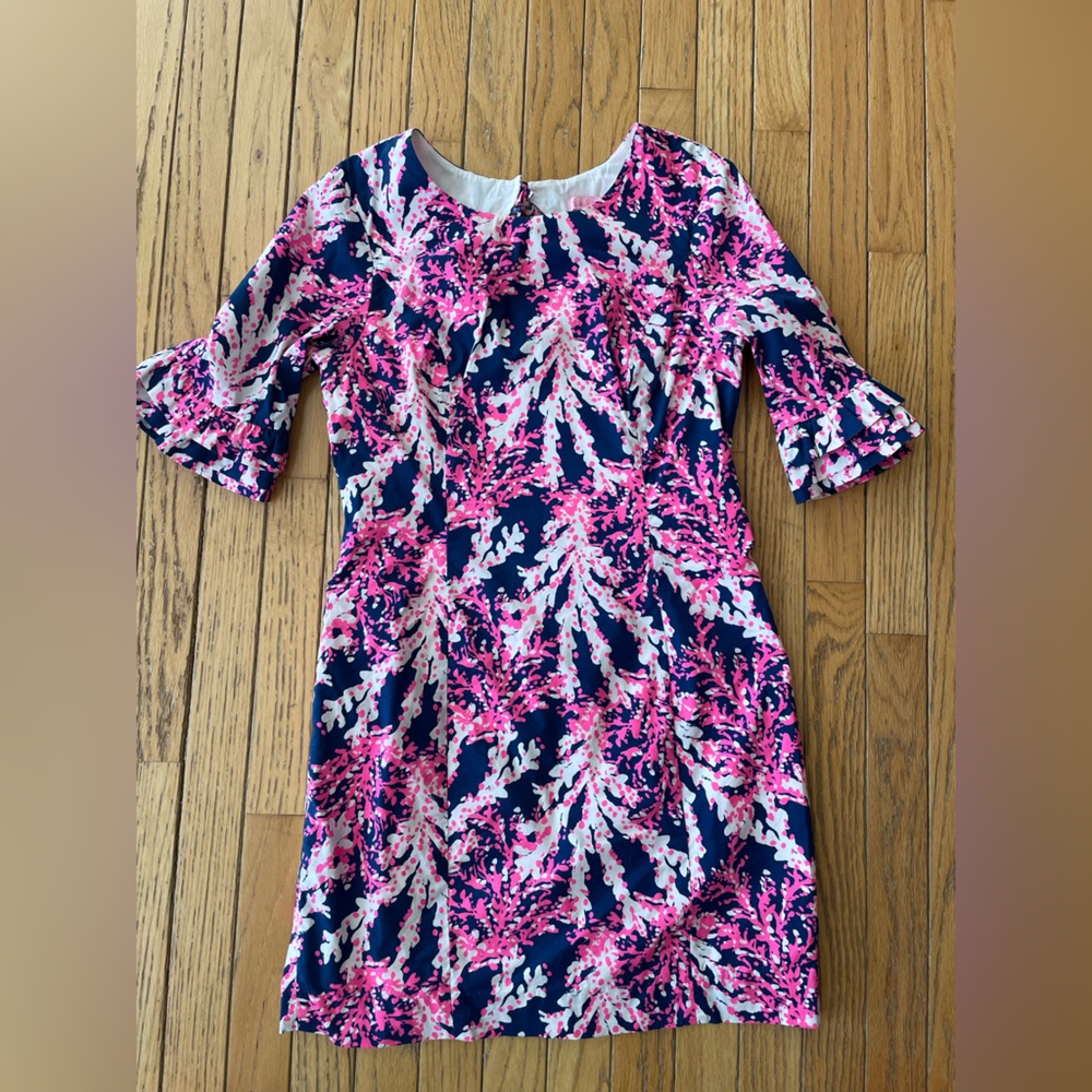Lilly Pulitzer Fiesta Stretch Dress nauti navy beyond the sea 4 Euc keyhole